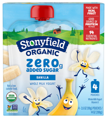 Stonyfield Organic Kids Yogurt Pouches, Banilla