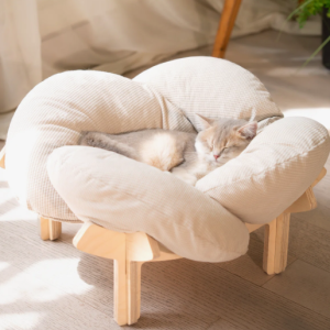 CheerPals Elevated Cat Bed Wooden with Cushion Fluffy Pet Couch Sofa for Indoor Cats Raised Kitty Lounge Chair Suitable for Puppy, Cat Furniture(Large)