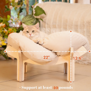 CheerPals Elevated Cat Bed Wooden with Cushion Fluffy Pet Couch Sofa for Indoor Cats Raised Kitty Lounge Chair Suitable for Puppy, Cat Furniture(Large) - Image 3