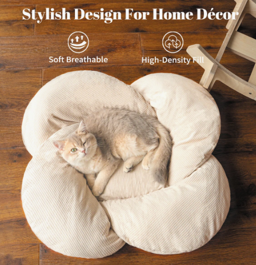 CheerPals Elevated Cat Bed Wooden with Cushion Fluffy Pet Couch Sofa for Indoor Cats Raised Kitty Lounge Chair Suitable for Puppy, Cat Furniture(Large)