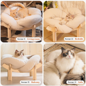CheerPals Elevated Cat Bed Wooden with Cushion Fluffy Pet Couch Sofa for Indoor Cats Raised Kitty Lounge Chair Suitable for Puppy, Cat Furniture(Large) - Image 5