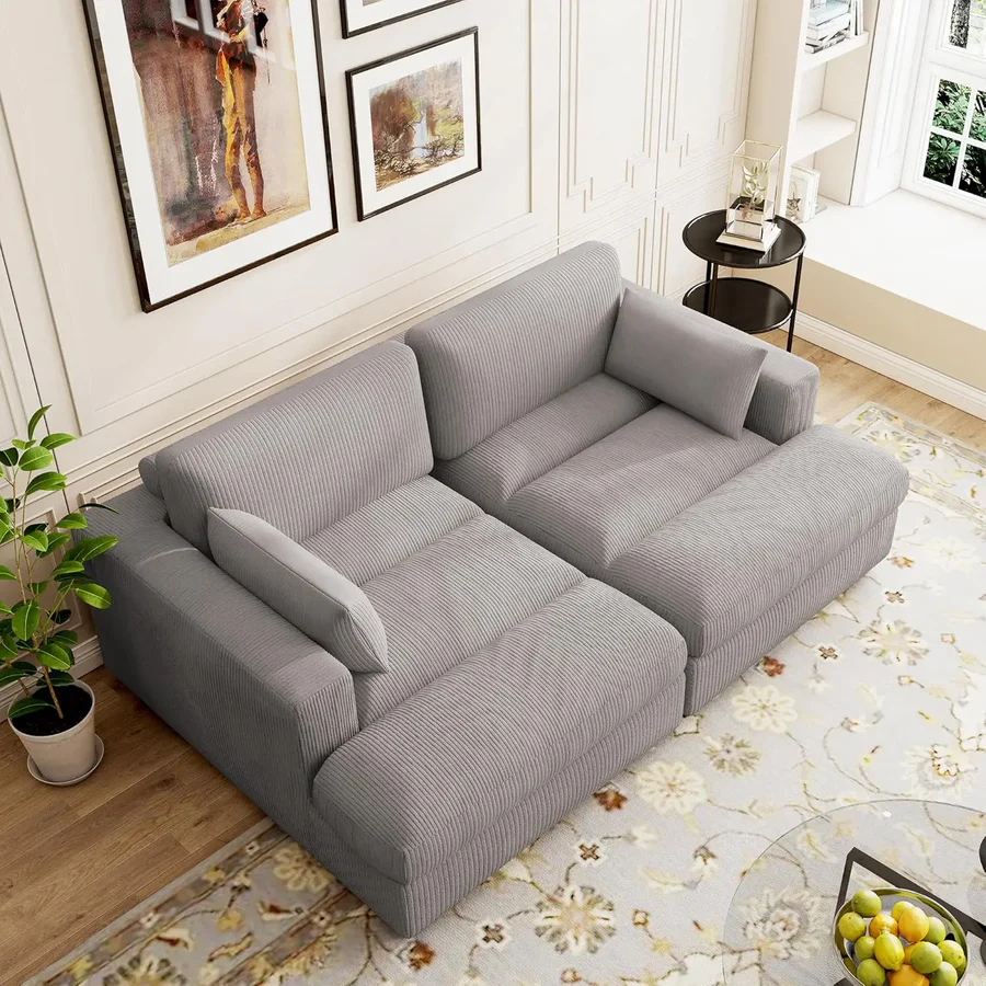 Oversized Loveseat Recliner, 84 Inch Upholstered Sofa Bed Corduroy Indoor Recliner Seat Solid Wood Sofa - Image 2